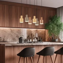 Hanglamp brons met taupe en beige 6-lichts - Ans