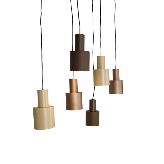 Hanglamp brons met taupe en beige 6-lichts - Ans