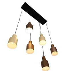 Hanglamp brons met taupe en beige 6-lichts - Ans