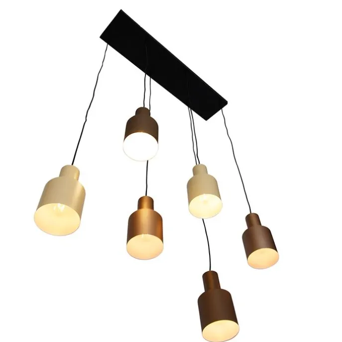 Hanglamp brons met taupe en beige 6-lichts - Ans
