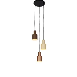 Hanglamp brons met taupe en beige 3-lichts - Ans
