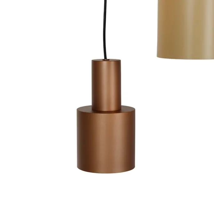 Hanglamp brons met taupe en beige 3-lichts - Ans
