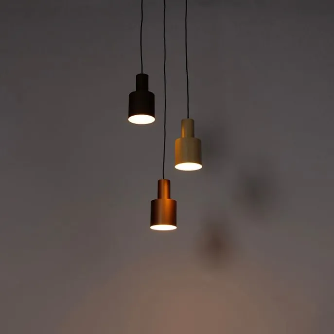 Hanglamp brons met taupe en beige 3-lichts - Ans