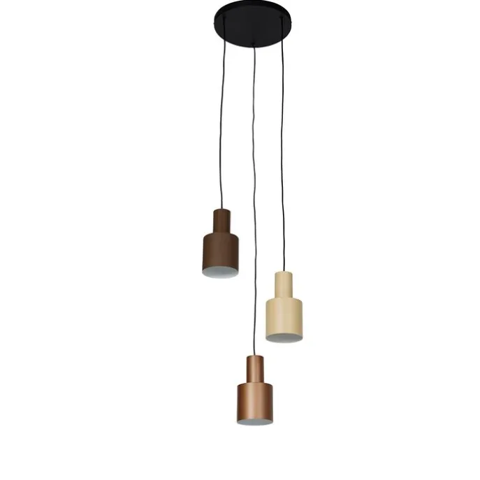 Hanglamp brons met taupe en beige 3-lichts - Ans