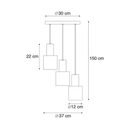 Hanglamp brons met taupe en beige 3-lichts - Ans