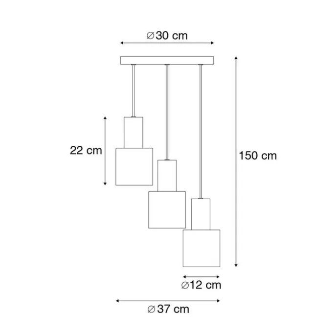 Hanglamp brons met taupe en beige 3-lichts - Ans