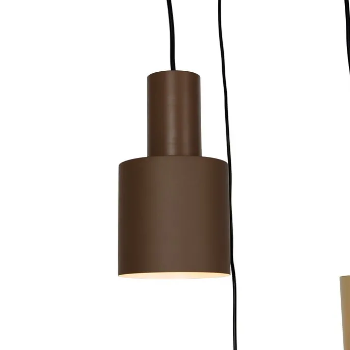 Hanglamp brons met taupe en beige 3-lichts - Ans