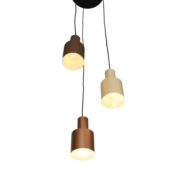 Hanglamp brons met taupe en beige 3-lichts - Ans