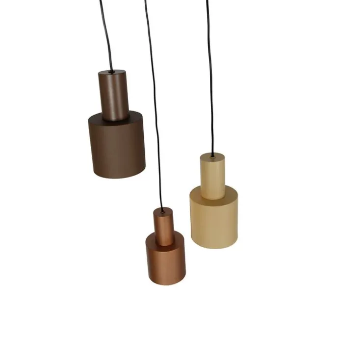 Hanglamp brons met taupe en beige 3-lichts - Ans