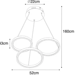 Hanglamp goud incl. LED 3-staps dimbaar 3-lichts - Rondas
