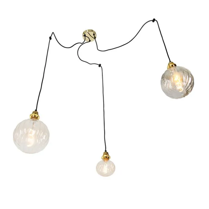 Hanglamp goud 3-lichts incl. LED amber dimbaar - Cava Luxe