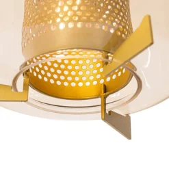 Hanglamp goud met amber glas 30 cm langwerpig 3-lichts - Kevin