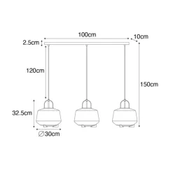 Hanglamp goud met amber glas 30 cm langwerpig 3-lichts - Kevin