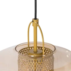 Hanglamp goud met amber glas 30 cm langwerpig 3-lichts - Kevin