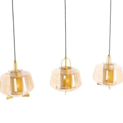 Hanglamp goud met amber glas 30 cm langwerpig 3-lichts - Kevin
