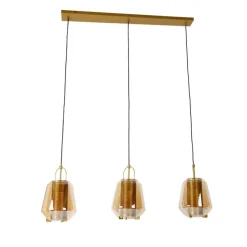 Hanglamp goud met amber glas 23 cm langwerpig 3-lichts - Kevin