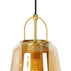 Hanglamp goud met amber glas 23 cm langwerpig 3-lichts - Kevin
