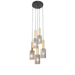 Hanglamp goud met smoke glas rond 5-lichts - Elva
