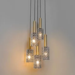 Hanglamp goud met smoke glas rond 5-lichts - Elva