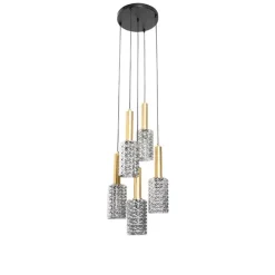 Hanglamp goud met smoke glas rond 5-lichts - Elva