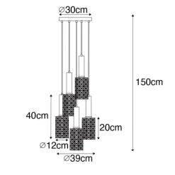 Hanglamp goud met smoke glas rond 5-lichts - Elva