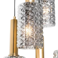 Hanglamp goud met smoke glas rond 5-lichts - Elva