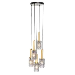 Hanglamp goud met smoke glas rond 5-lichts - Elva