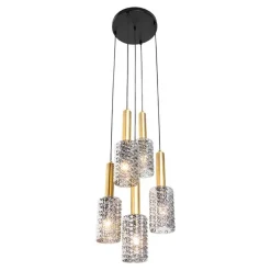Hanglamp goud met smoke glas rond 5-lichts - Elva