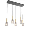 Hanglamp goud met smoke glas langwerpig 5-lichts - Elva