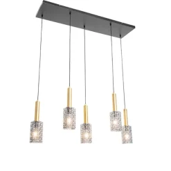 Hanglamp goud met smoke glas langwerpig 5-lichts - Elva