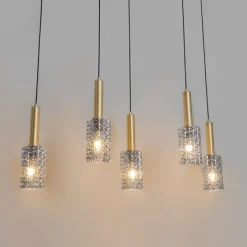 Hanglamp goud met smoke glas langwerpig 5-lichts - Elva