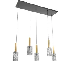 Hanglamp goud met smoke glas langwerpig 5-lichts - Elva