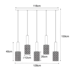 Hanglamp goud met smoke glas langwerpig 5-lichts - Elva