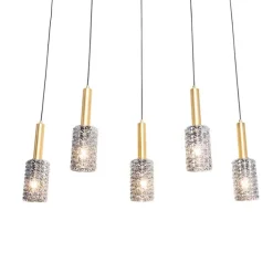 Hanglamp goud met smoke glas langwerpig 5-lichts - Elva
