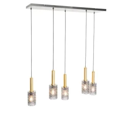 Hanglamp goud met smoke glas langwerpig 5-lichts - Elva