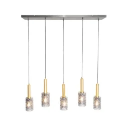 Hanglamp goud met smoke glas langwerpig 5-lichts - Elva