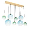 Hanglamp messing met blauw en groen glas 8-lichts - Sandra