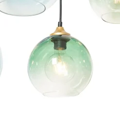 Hanglamp messing met blauw en groen glas 8-lichts - Sandra