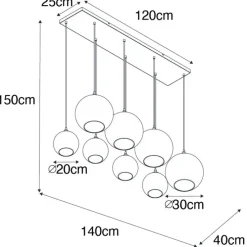 Hanglamp messing met blauw en groen glas 8-lichts - Sandra