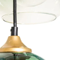 Hanglamp messing met blauw en groen glas 8-lichts - Sandra