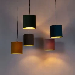 Hanglamp met 5 gekleurde velours kappen 20 cm - Cava