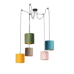 Hanglamp met 5 gekleurde velours kappen 20 cm - Cava