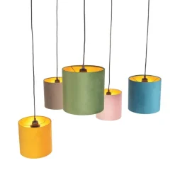 Hanglamp met 5 gekleurde velours kappen 20 cm - Cava
