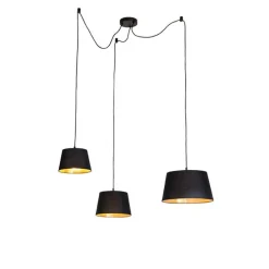 Hanglamp met 3 katoenen kappen zwart met goud - Cava
