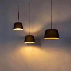 Hanglamp met 3 katoenen kappen zwart met goud - Cava