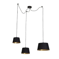 Hanglamp met 3 katoenen kappen zwart met goud - Cava