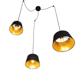 Hanglamp met 3 katoenen kappen zwart met goud - Cava