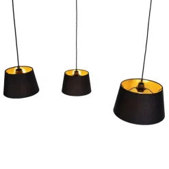 Hanglamp met 3 katoenen kappen zwart met goud - Cava