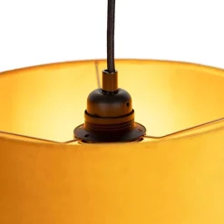 Hanglamp met 3 velours kappen geel met goud - Cava