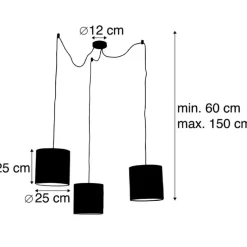 Hanglamp met 3 velours kappen geel met goud - Cava